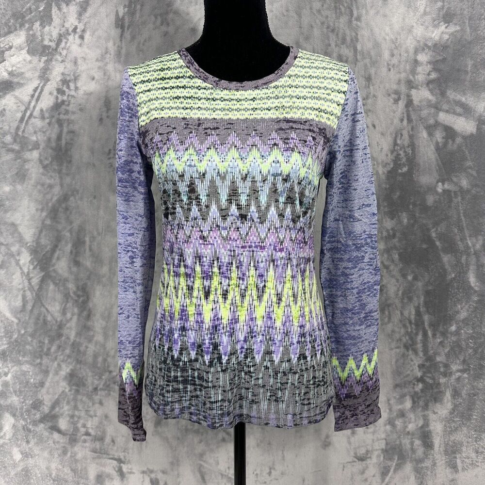 Prana Women's Lottie Lightweight Burnout Chevron Long Sleeve Crew Neck Shirt XXS